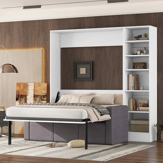 Full Size Murphy Bed with Sofa and Shelves - Murphy Nook