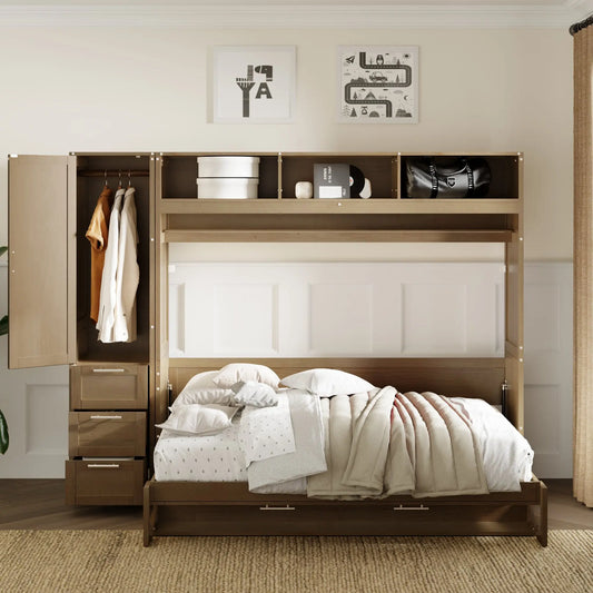 Full Size Murphy Bed with Wardrobe, Drawers and Shelves - Murphy Nook