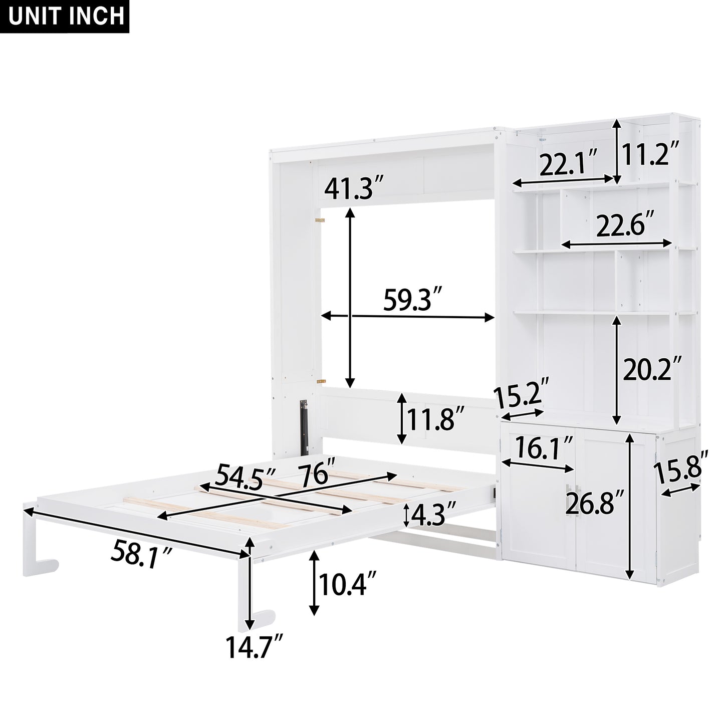 Full Size Murphy Bed with Storage Shelves and Cabinet - Murphy Nook