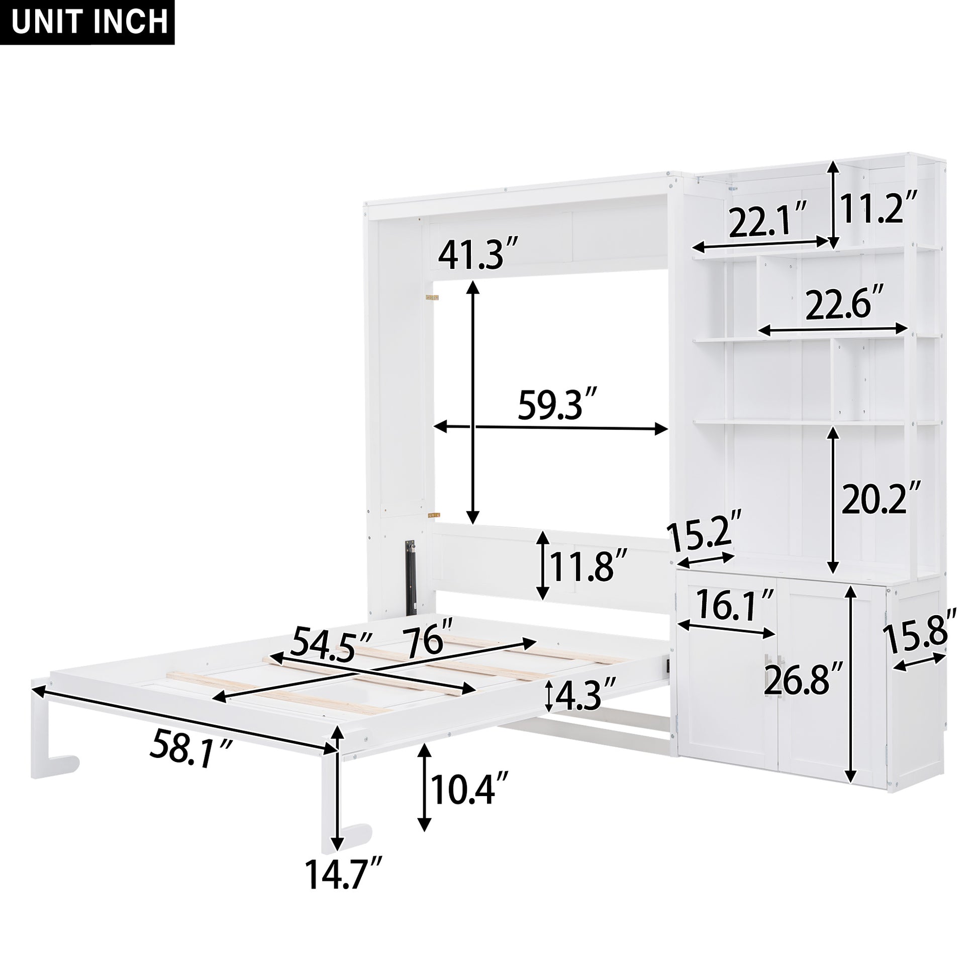 Full Size Murphy Bed with Storage Shelves and Cabinet - Murphy Nook