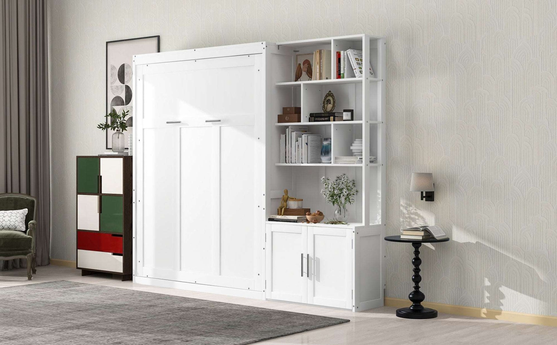 Full Size Murphy Bed with Storage Shelves and Cabinet - Murphy Nook