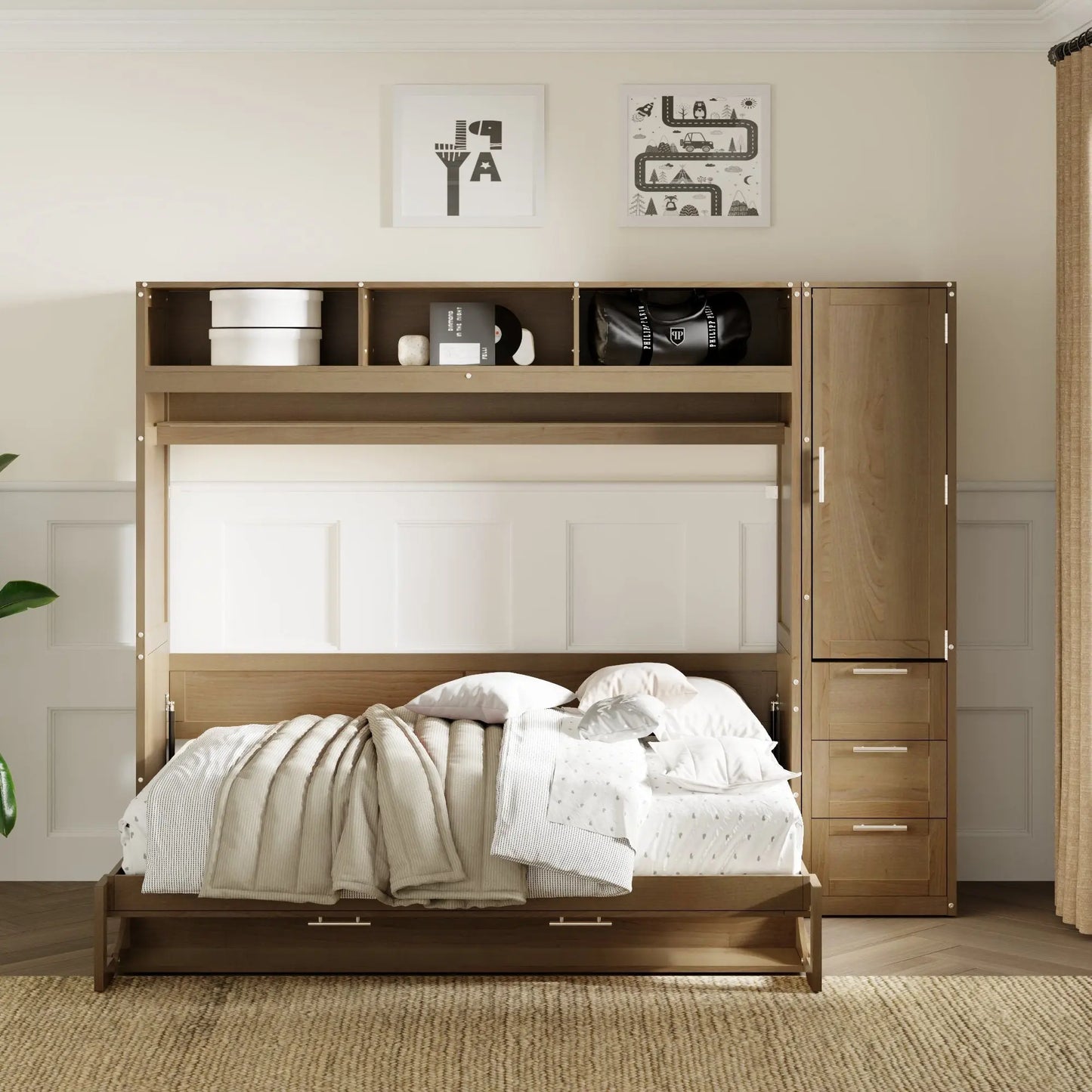 Full Size Murphy Bed with Wardrobe, Drawers and Shelves - Murphy Nook