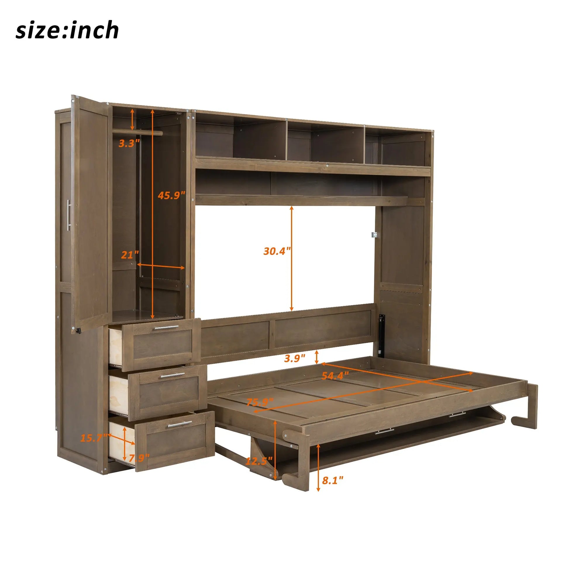 Full Size Murphy Bed with Wardrobe, Drawers and Shelves - Murphy Nook