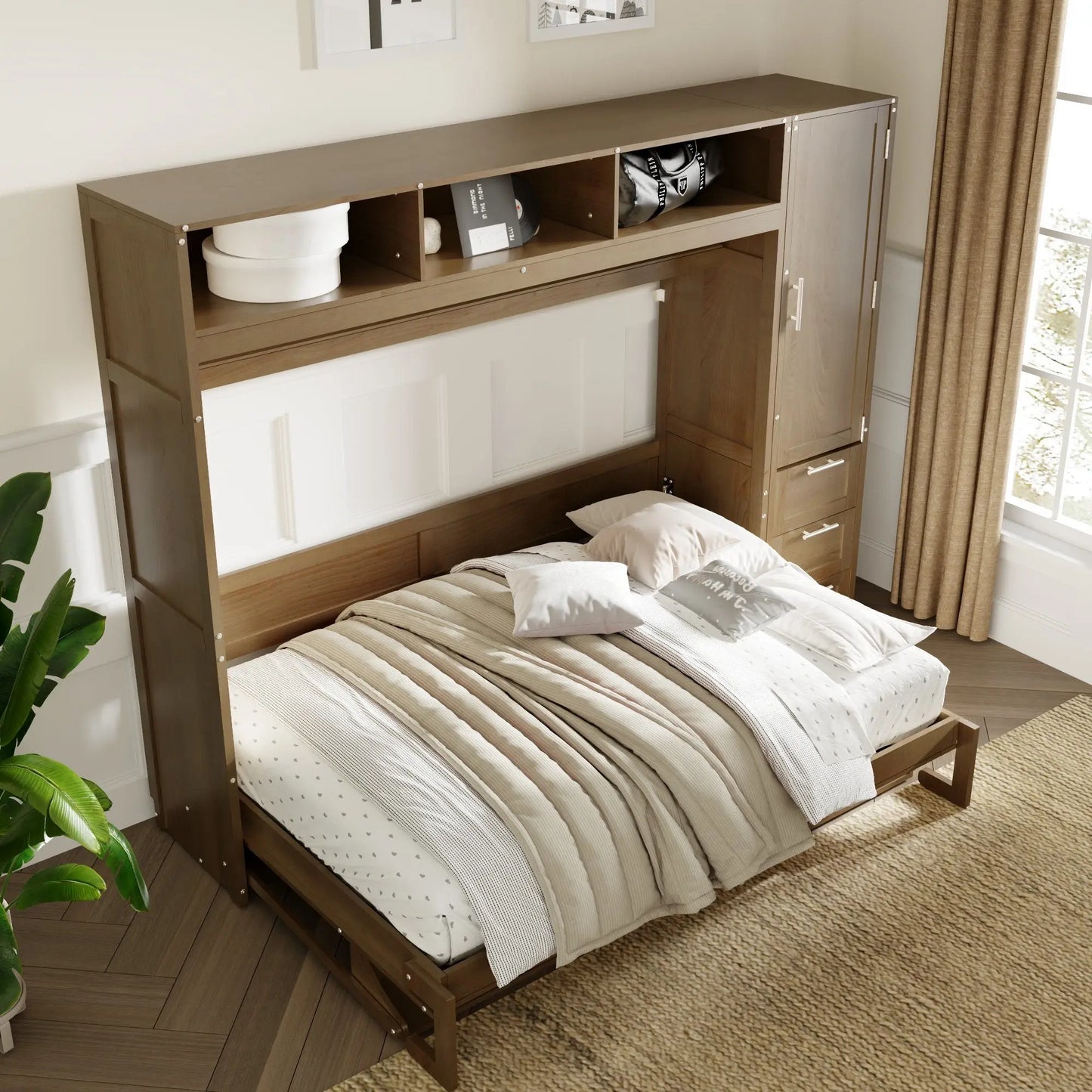 Full Size Murphy Bed with Wardrobe, Drawers and Shelves - Murphy Nook