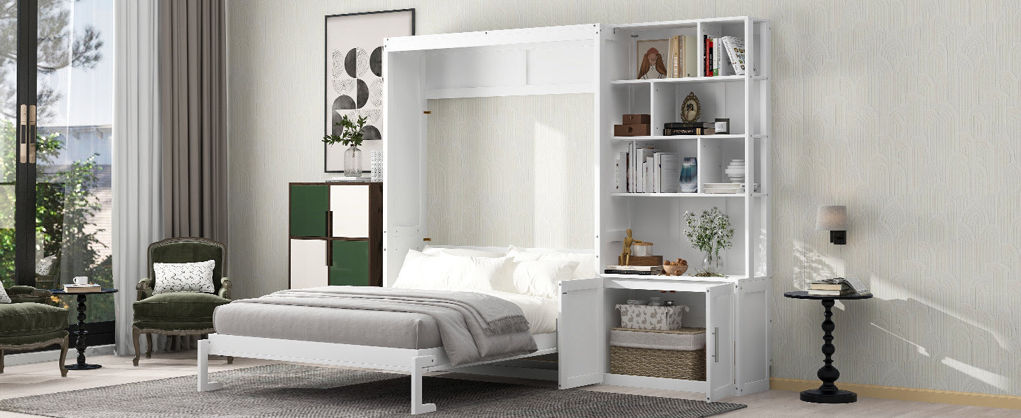 Full Size Murphy Bed with Storage Shelves and Cabinet - Murphy Nook