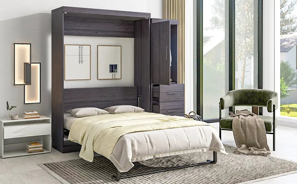 Full Size Murphy Bed with Wardrobe and Drawers - Murphy Nook