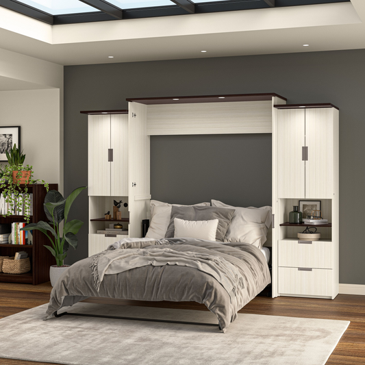 Designing Furniture for the Multi-Purpose Use of the Room that focuses on the Space-Saving 114W Queen Murphy Bed with Desk and 2 Storage Cabinets