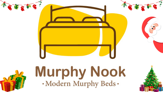 "Cozy holiday living room featuring a stylish Murphy bed, decorated with festive lights and ornaments – perfect for transforming your space this season. Save 10% today!"