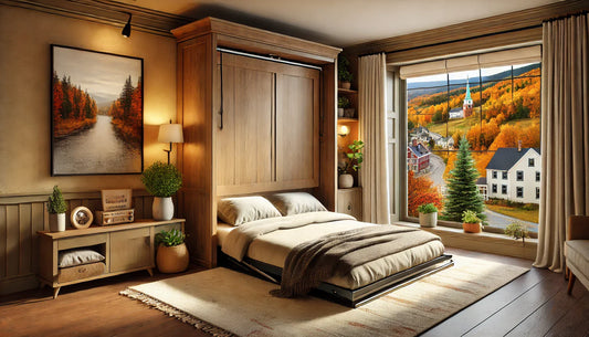 "Elegant Murphy bed in a cozy Vermont home, showcasing a stylish and space-saving solution for modern living."