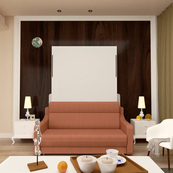 "Smart living made easy: A modern Murphy bed with a sofa for effortless day-to-night transitions."