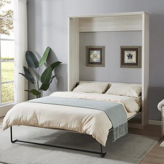 "Queen Size Murphy Bed in a modern room setup, showcasing its versatility and space-saving design. Discover the perfect blend of comfort and convenience."