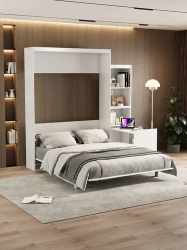 "Queen Size Murphy Bed with Fold-Away Table extended, blending style and function in a modern space-saving design."