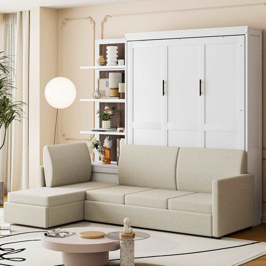 Queen Size Murphy Bed with Sofa and Shelves - Murphy Nook