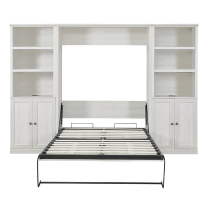 Full Size Murphy Bed, 2 side Cabinets with Half Shelves