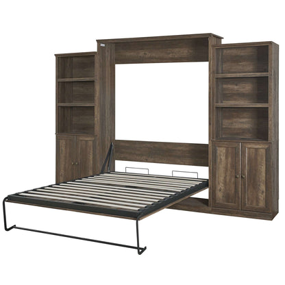 Queen Size Half Shelf Murphy Bed with 2 Side Cabinet Storage Shelves - Murphy Nook