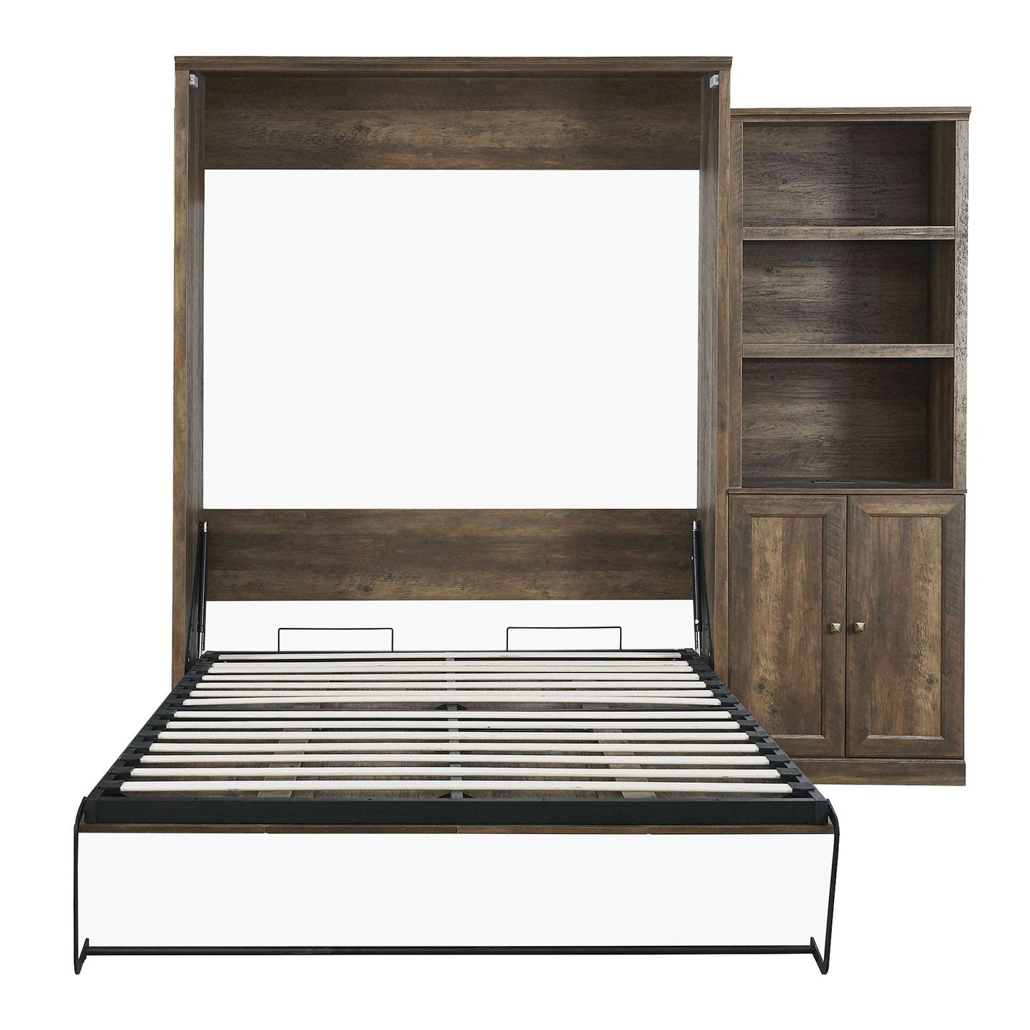 Queen Size Murphy Bed, Half shelf with 1 side Cabinet - Murphy Nook