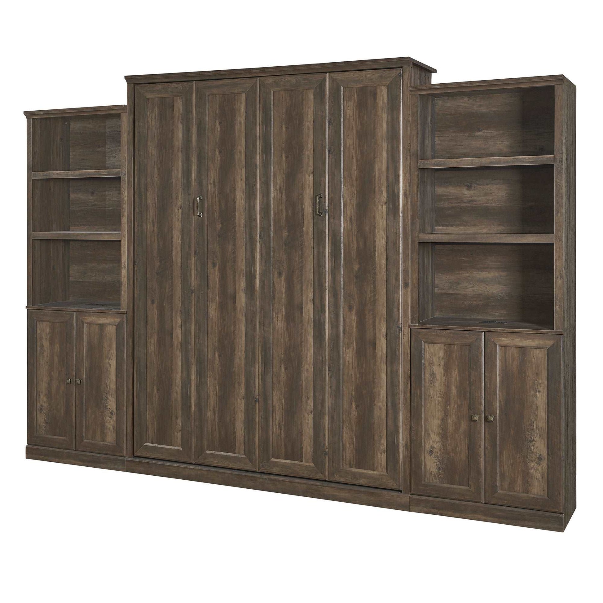 Queen Size Half Shelf Murphy Bed with 2 Side Cabinet Storage Shelves - Murphy Nook