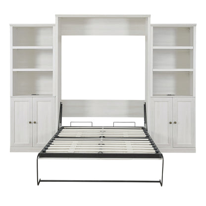 Queen Size Half Shelf Murphy Bed with 2 Side Cabinet Storage