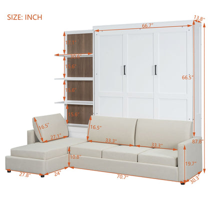 Queen Size Murphy Bed with Sofa and Shelves