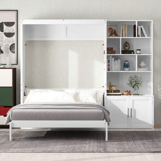 Full Size Murphy Bed with Storage Shelves and Cabinet - Murphy Nook