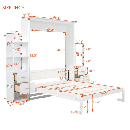 Queen Size Murphy Bed with Shelves, Drawers and LED Lights