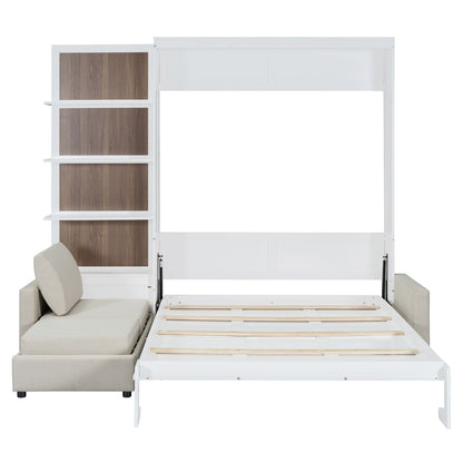 Queen Size Murphy Bed with Sofa and Shelves