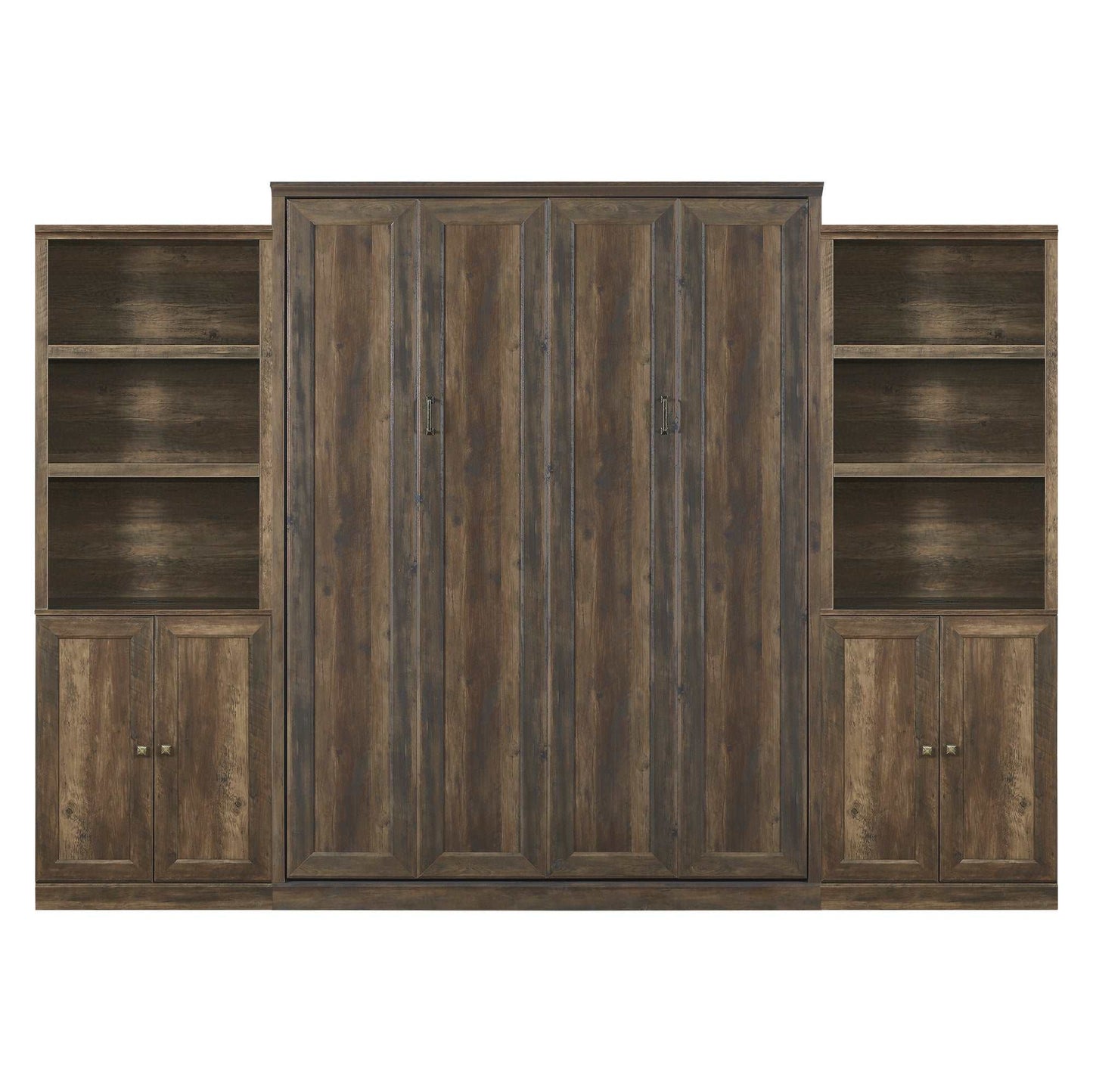 Queen Size Half Shelf Murphy Bed with 2 Side Cabinet Storage Shelves - Murphy Nook