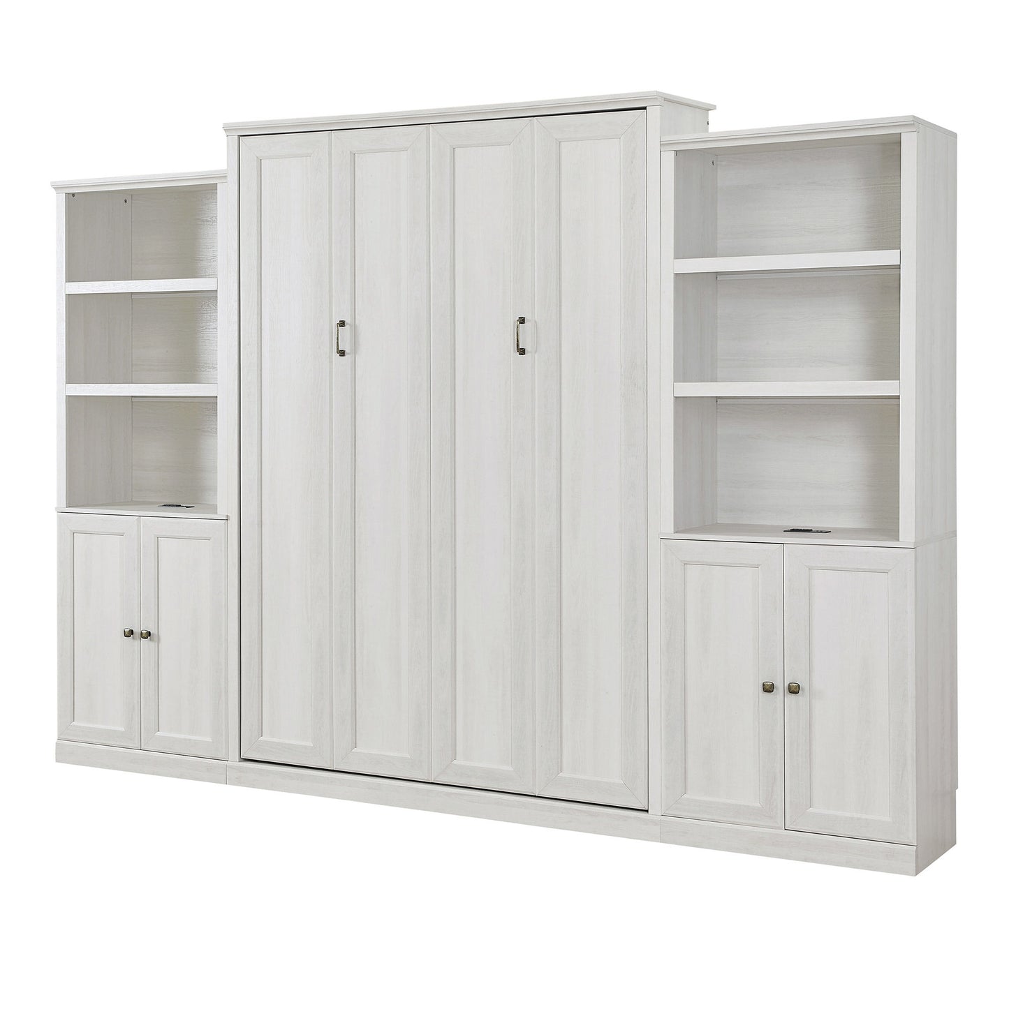 Queen Size Half Shelf Murphy Bed with 2 Side Cabinet Storage