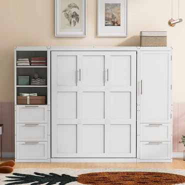 Queen Size Murphy Bed with Closet ,Drawers and Shelves - Murphy Nook