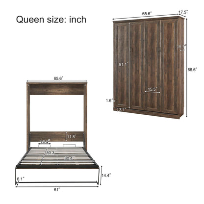 Queen Size Half Shelf Murphy Bed with 2 Side Cabinet Storage Shelves - Murphy Nook