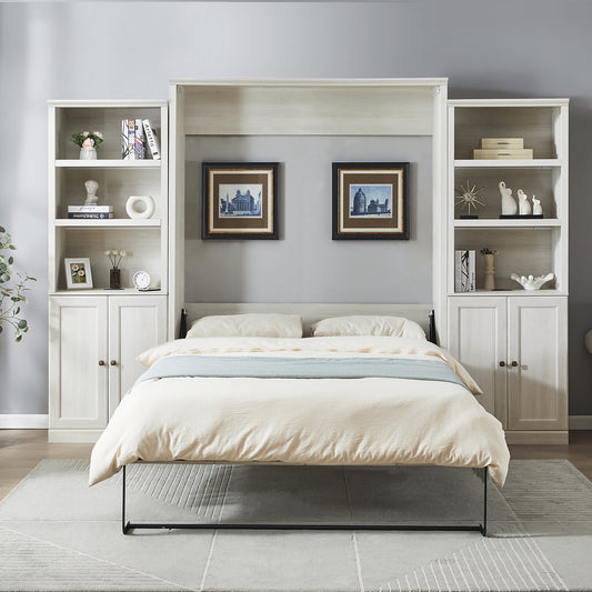 Queen Size Half Shelf Murphy Bed with 2 Side Cabinet Storage - Murphy Nook