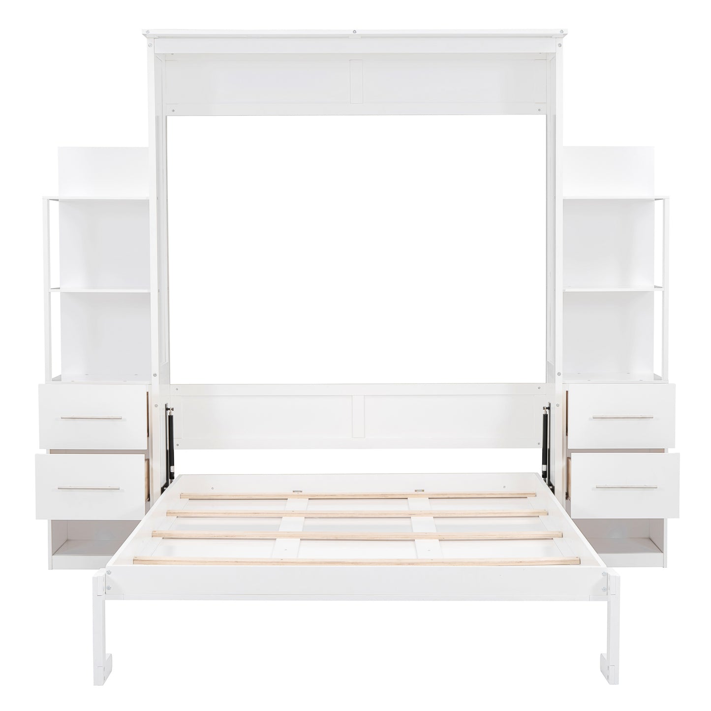 Queen Size Murphy Bed with Shelves, Drawers and LED Lights