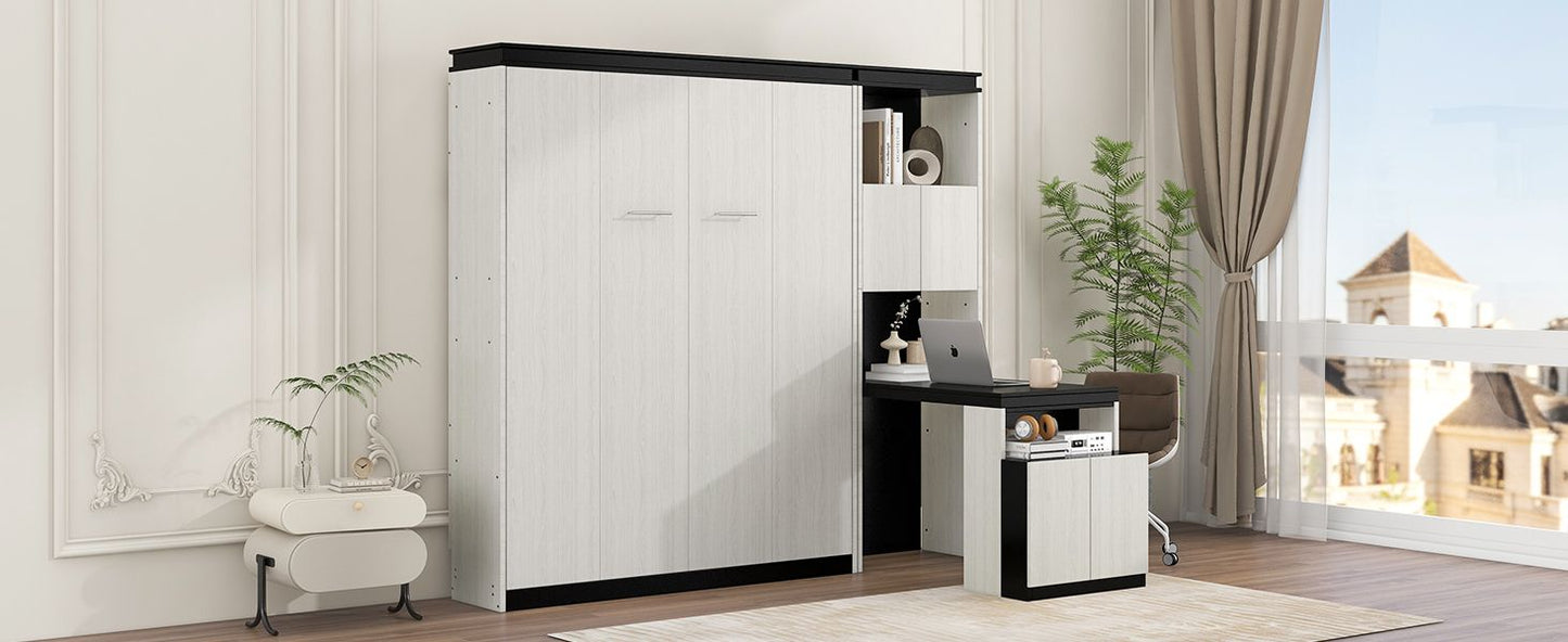 Full Size Murphy Bed with Desk and Storage Shelves and Cabinets - Murphy Nook