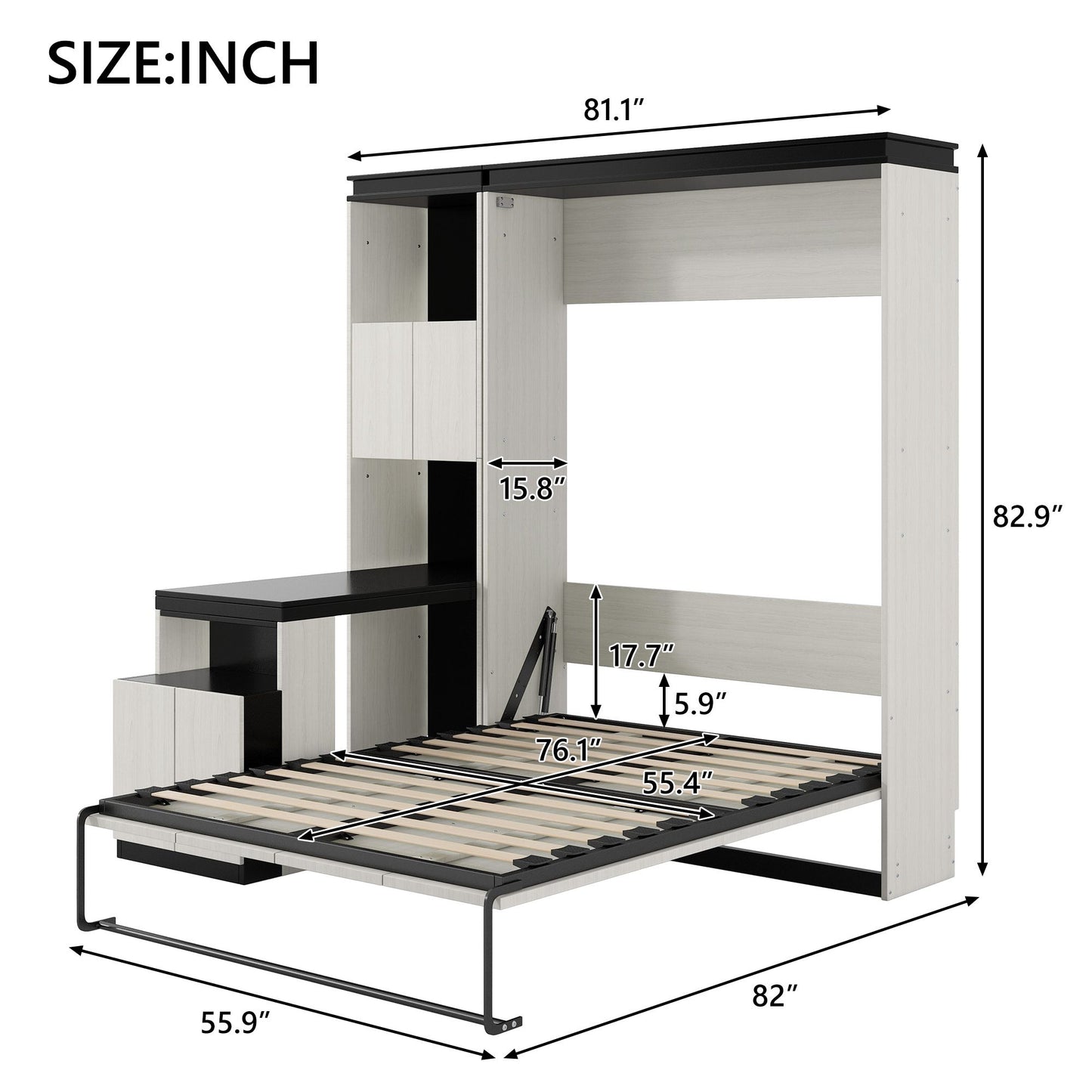 Full Size Murphy Bed with Desk and Storage Shelves and Cabinets - Murphy Nook