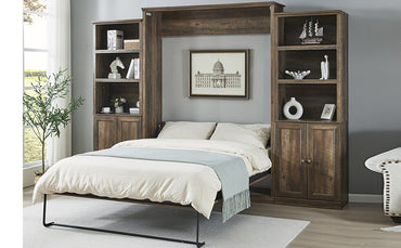 Queen Size Half Shelf Murphy Bed with 2 Side Cabinet Storage Shelves - Murphy Nook