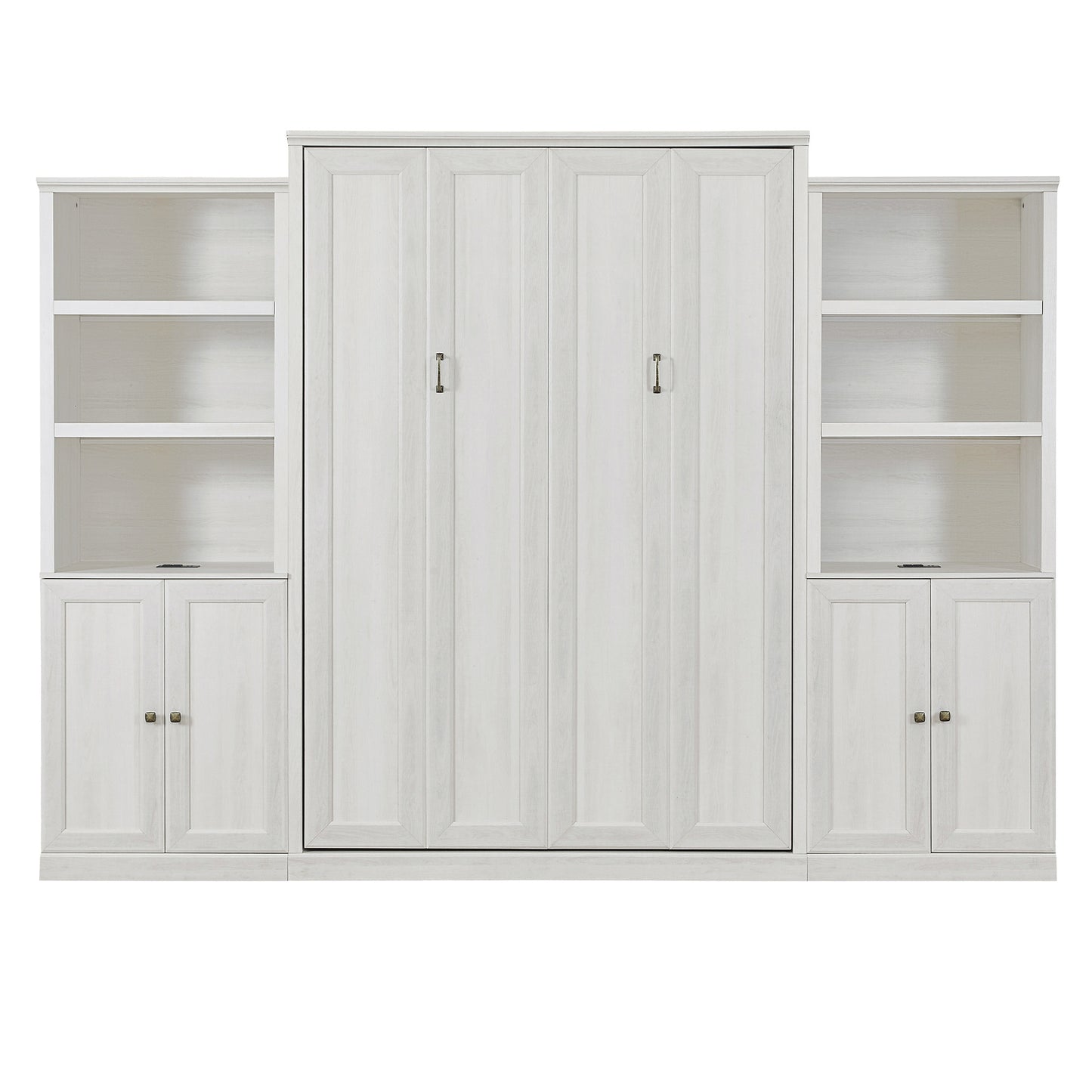 Queen Size Half Shelf Murphy Bed with 2 Side Cabinet Storage