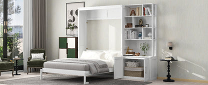 Full Size Murphy Bed with Storage Shelves and Cabinet