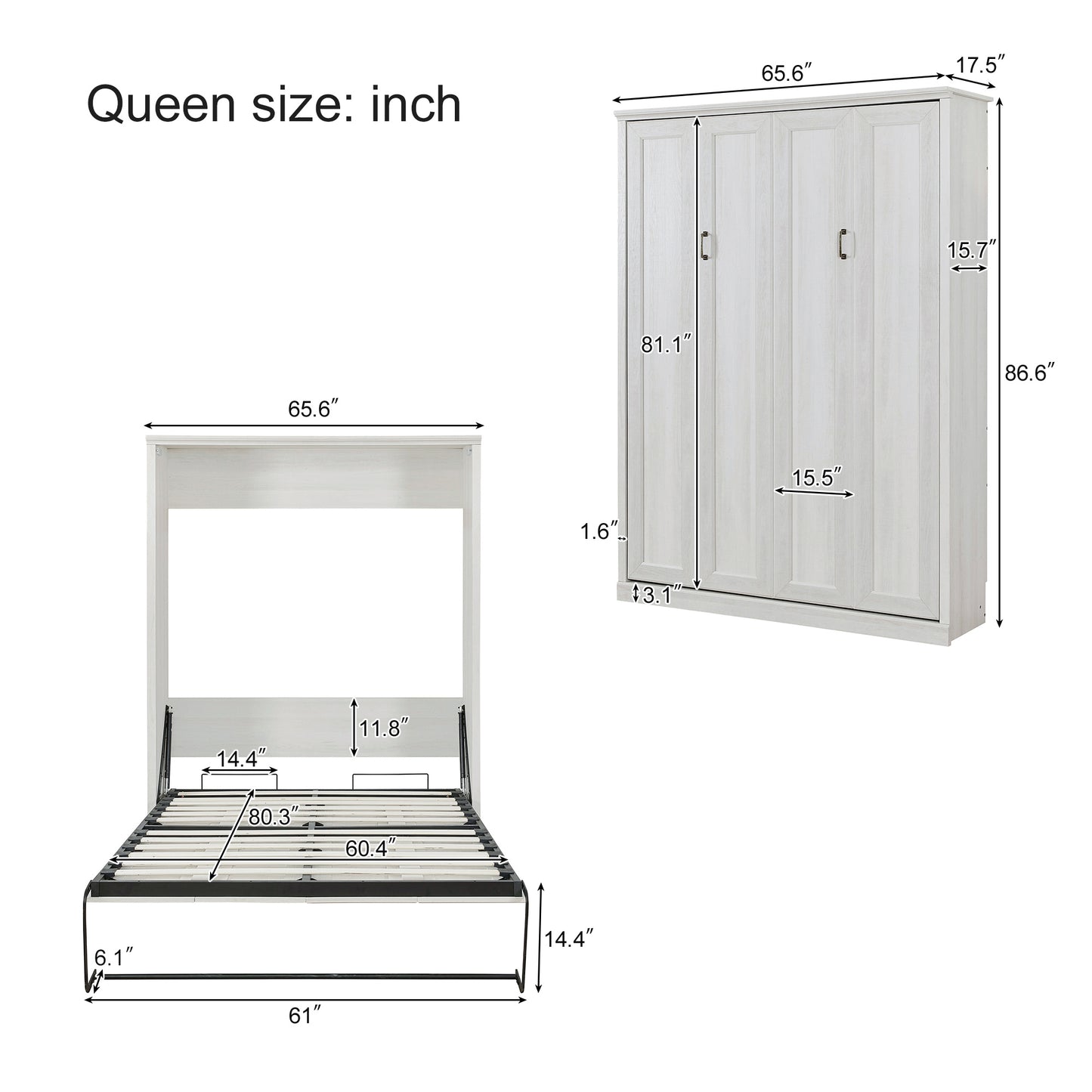 Queen Size Half Shelf Murphy Bed with 2 Side Cabinet Storage