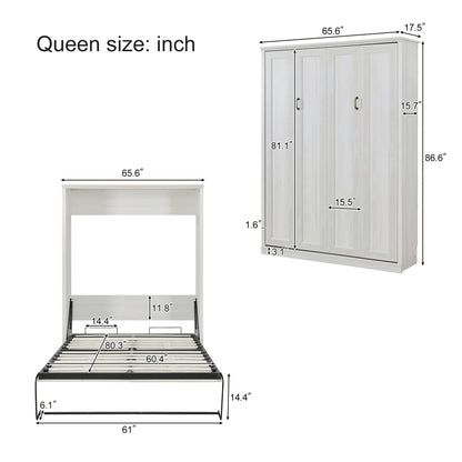 Queen Size Half Shelf Murphy Bed with 2 Side Cabinet Storage