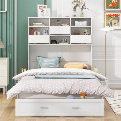 Queen Size Murphy Bed with Bookcase, Bedside Shelves and a Big Drawer - Murphy Nook