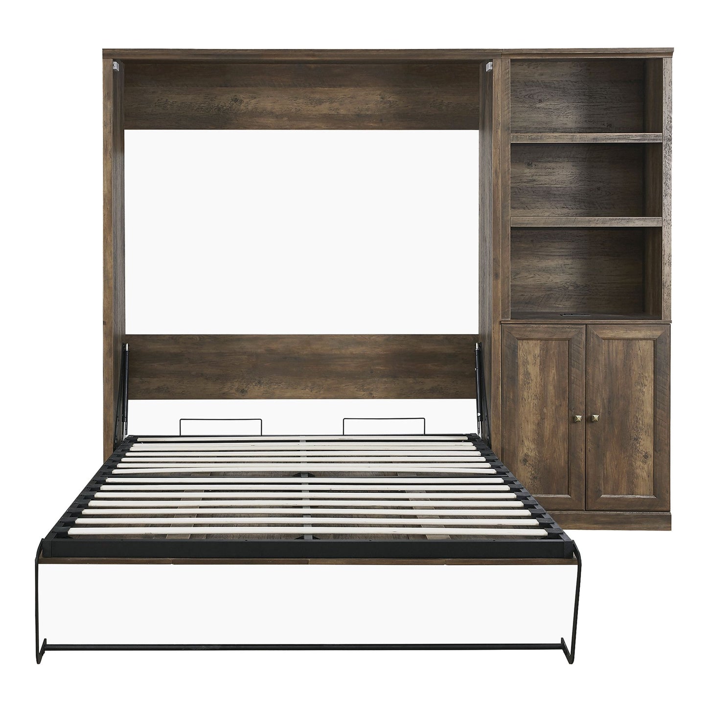 Full Size Half Self Murphy Bed with 1 Side Cabinet Storage Shelf