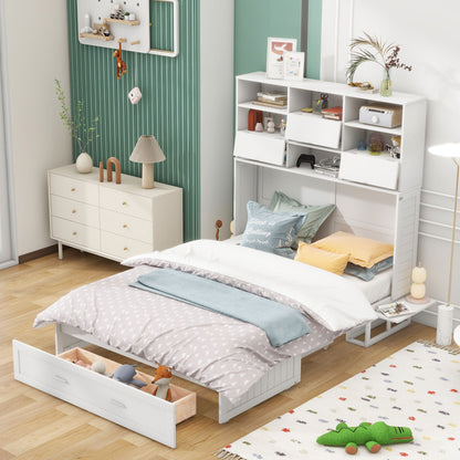 Queen Size Murphy Bed with Bookcase, Bedside Shelves and a Big Drawer - Murphy Nook