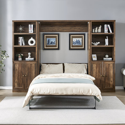 Full Size Murphy Bed, Half Shelf with 2 sided Cabinet - Murphy Nook