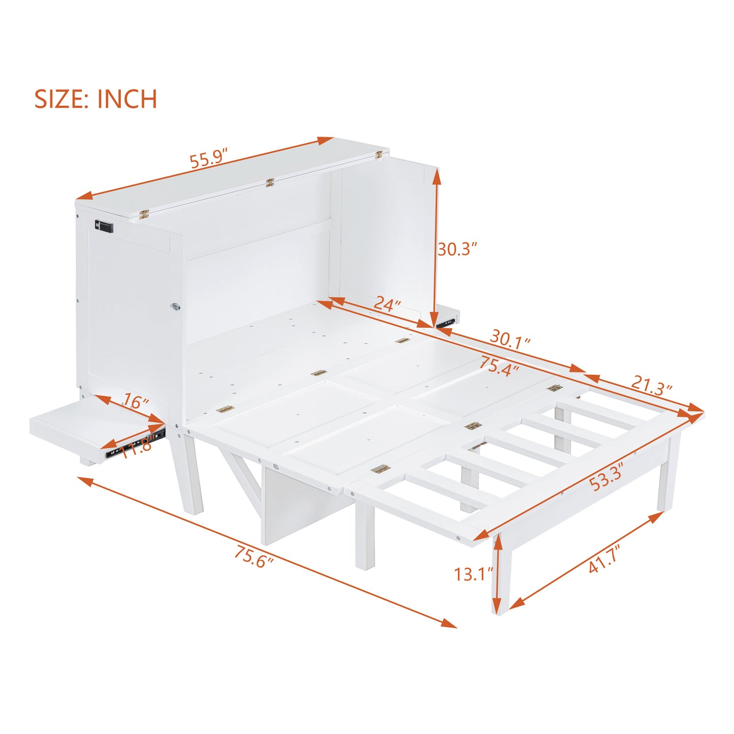 Full Size Murphy Bed with Removable Shelves and USB Port