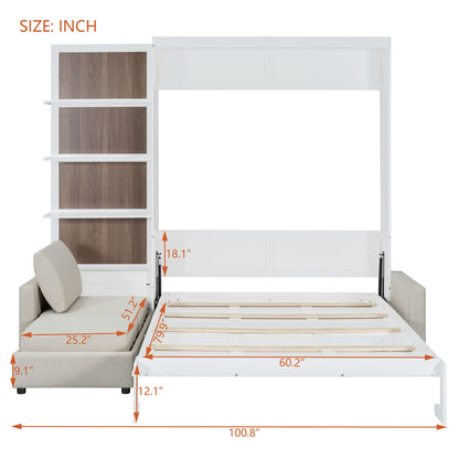 Queen Size Murphy Bed with Sofa and Shelves