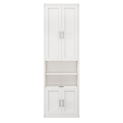 Queen Size Murphy Bed with 1 Side Cabinet Storage Shelf