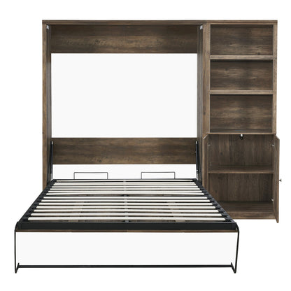 Full Size Half Self Murphy Bed with 1 Side Cabinet Storage Shelf