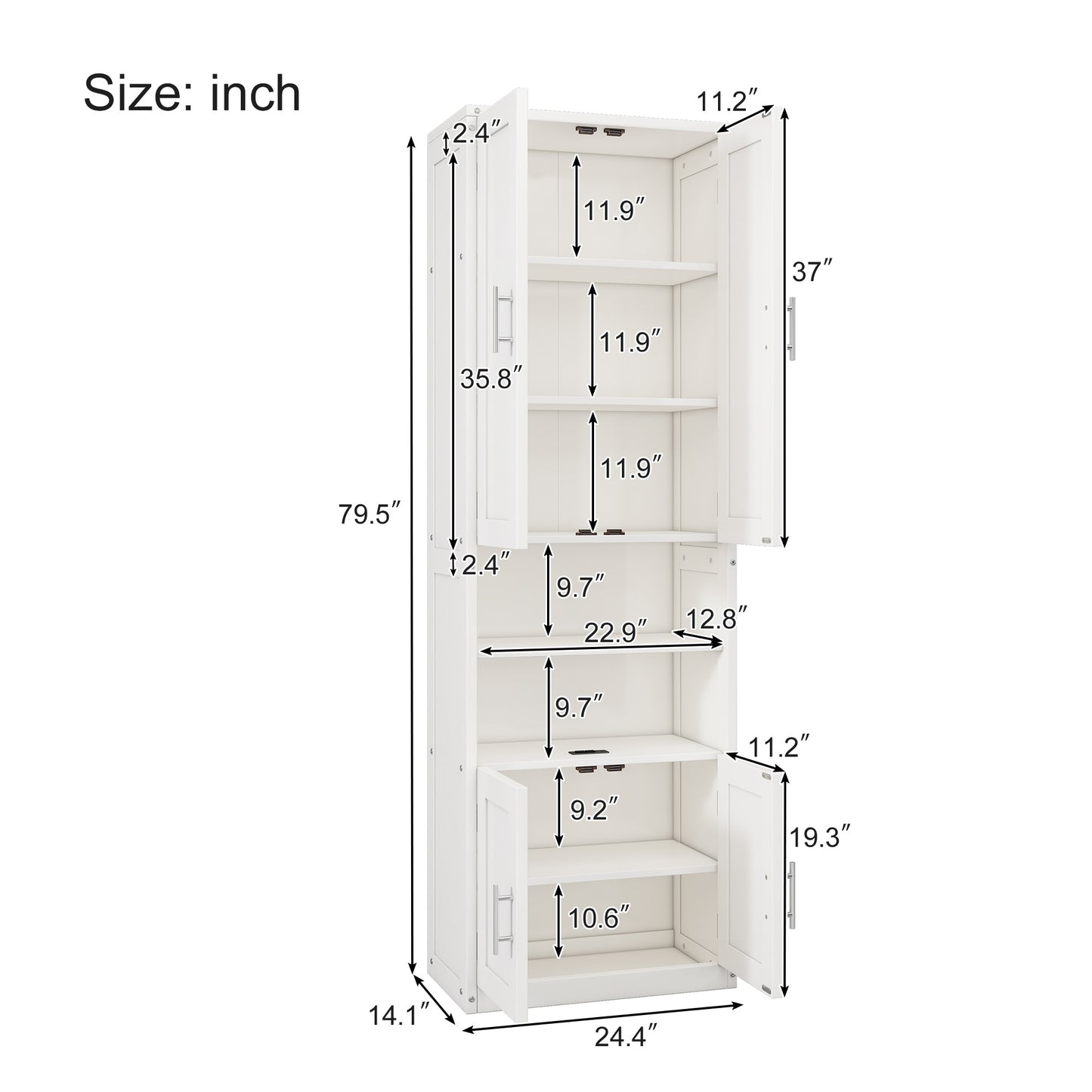 Queen Size Murphy Bed with 1 Side Cabinet Storage Shelf